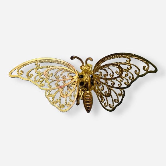 Estate Jewelry - Vintage Butterfly Trembler‎ Gold Tone Brooch Pin Spring Moving